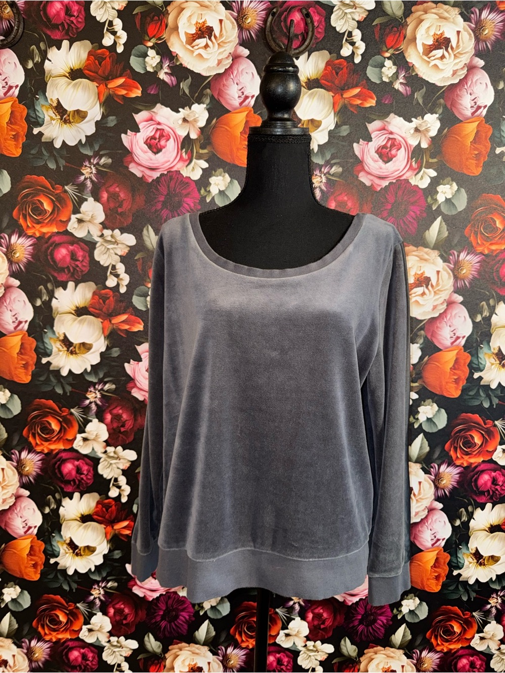 Victoria's Secret Velvet and Satin Stripe Scoop Neck Top in Charcoal Gray, M